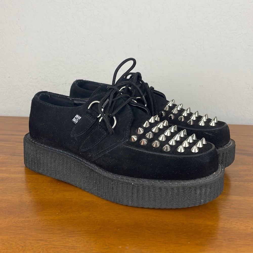 Black leather with silver spikes T.U.K. creepers